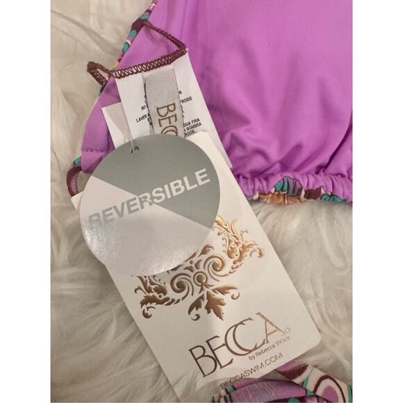 NWT BECCA Rebecca Virtue Groovy Cheryl Reversible Triangle Swim Top Multi Large - Picture 10 of 11
